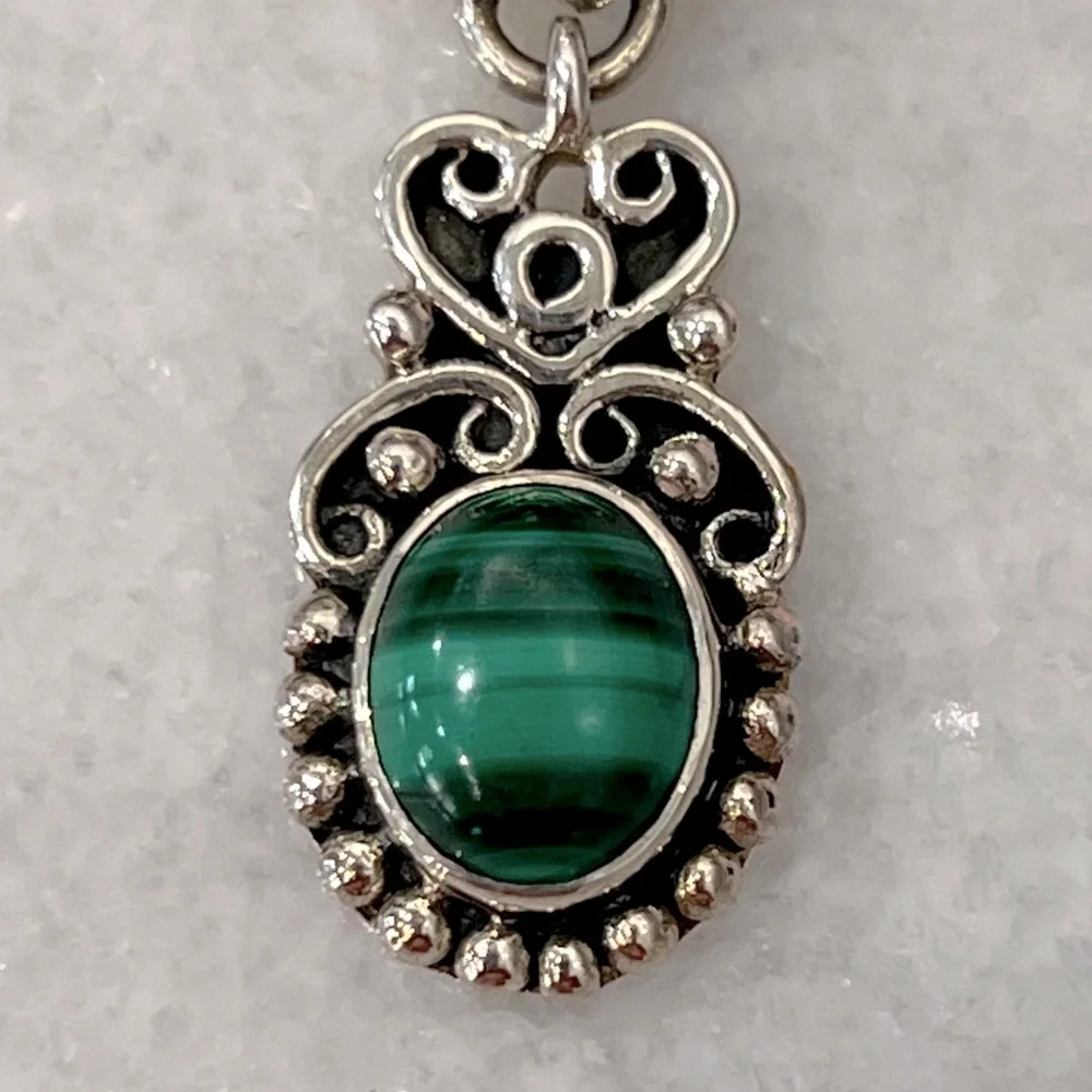 Malachite Sterling Silver Pendant 18” Necklace